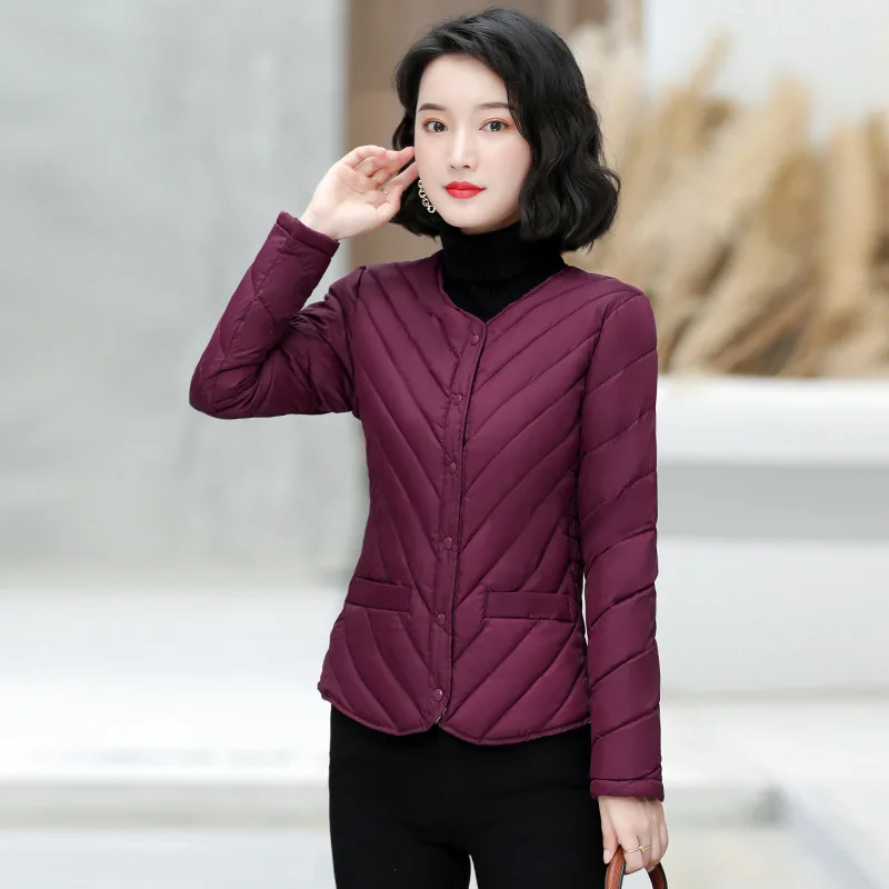 Wool Liner Winter Jacket Women Solid Long Sleeve Office Lady Puffer Jacket Thick Pink Parkas Casacos De Inverno Feminino