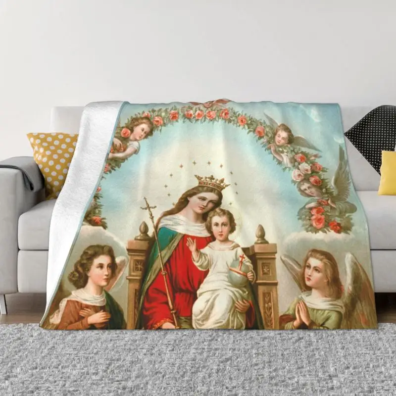 

Virgin Mary Blanket 3D Printed Soft Flannel Fleece Warm Catholic Christian Throw Blankets for Car Bed Sofa Bedspreads