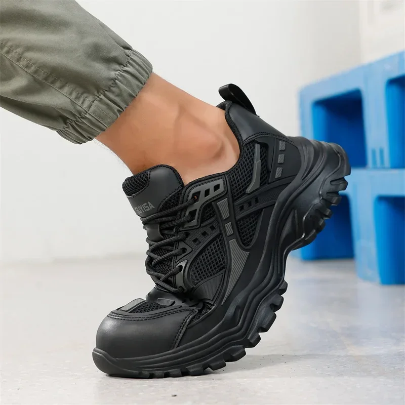 Рабочие кроссовки со стальным носком дышащая черная защитная обувь мужская
