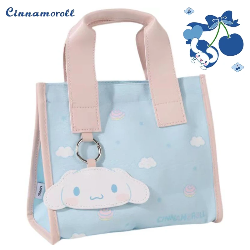 

Sanrioed Cinnamoroll Холщовая Сумка с квадратными кнопками, бэнто-сумка, милая Портативная Сумка-тоут, милая женская сумка для ланча, подарочная сумка
