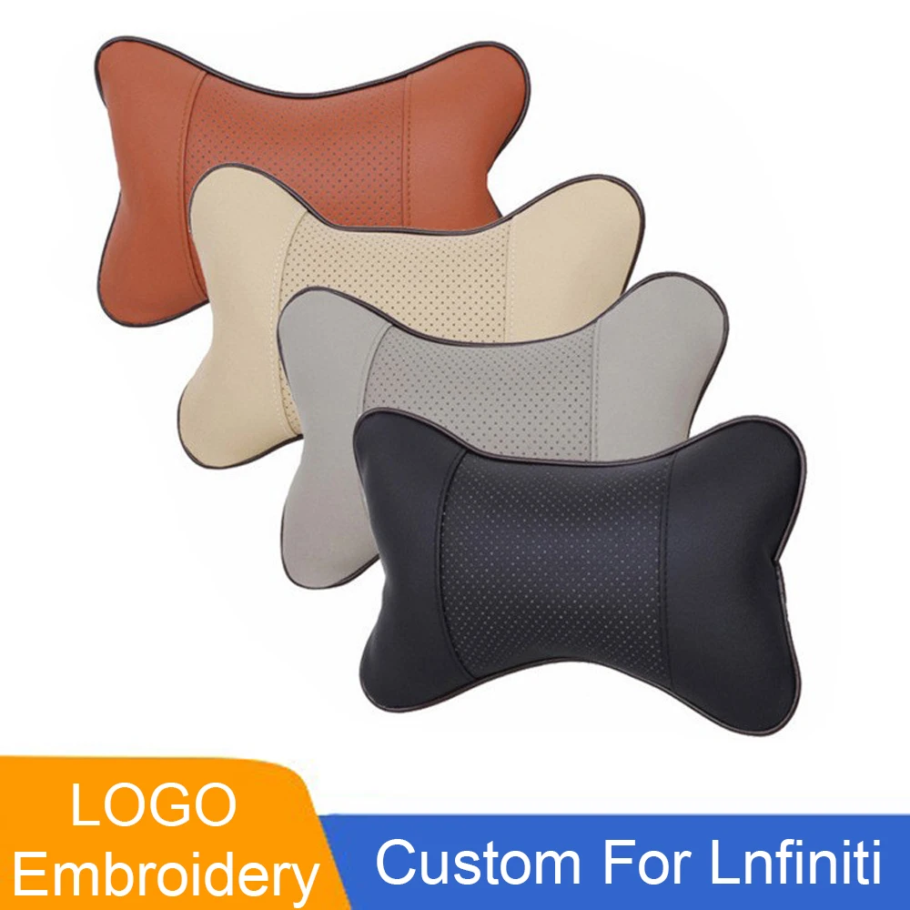 

2Pcs Embroidery Logo Car Neck Pillow Pu Leather Auto Seat Headrest For Lnfiniti ESQ EX FX Q50 Q60 QX30/50//60/70/80 Accessories