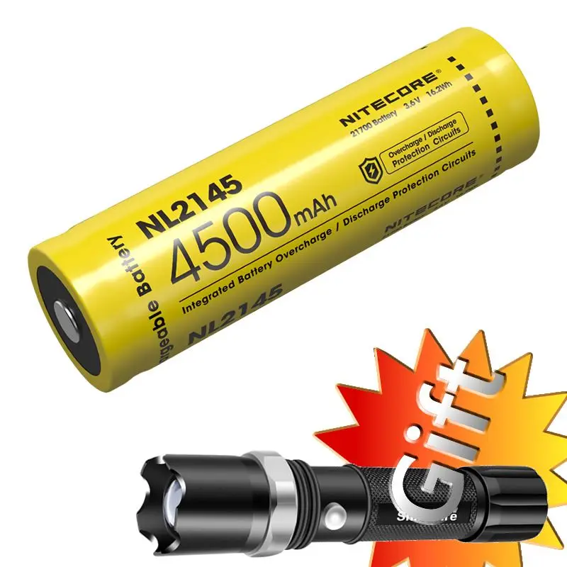 

2023 распродажа NITECORE NL2145 21700 4500 мАч 3,6 В 5A Втч Защищенный Литий-ионный кнопочный перезаряжаемый аккумулятор + Бесплатный фонарик