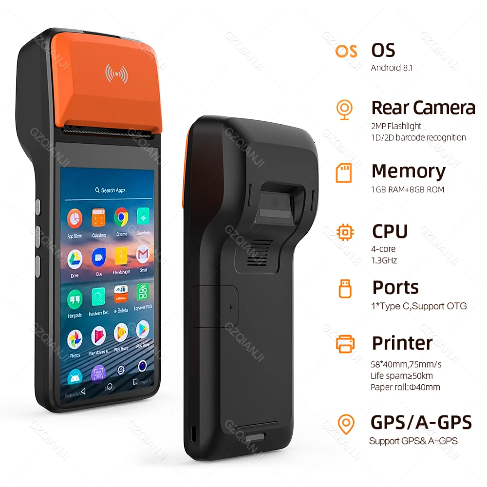 Handheld Android PDA Mini PC Pos Terminal Receipt Bill Thermal Printer Machine All in one with NFC Camera Barcode Reader