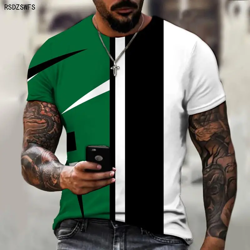 

Men's Shirt Original Design Striped Color Stitching 3D Printing Pattern Round Neck T-shirt 0 Hit Shirt Trend Top Oversize 5XL