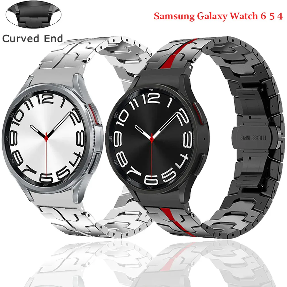 

No Gaps Strap For Samsung Galaxy Watch 6 Classic 43 47mm 5Pro 45mm For Watch 6/5/4 40 44mm 4 Classic 42 46 Curved End Metal Band