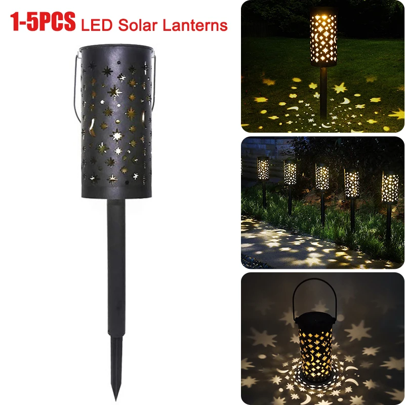 

1-5Pcs LED Solar Lanterns Outdoor Hanging Solar Lights Metal Retro Waterproof Garden Decor Landscape Lawn Lamp Garden Lights