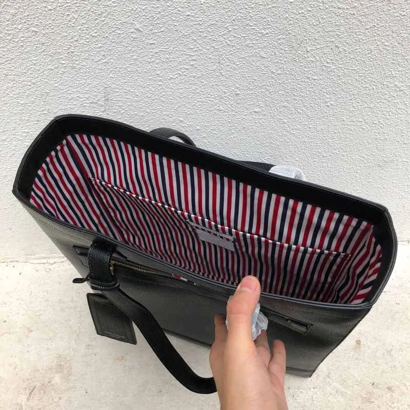 Fashion TB Briefcases Zipper Luxury Brand Design Business Square Bags Genuine Leather Large Capacity High Quality Document Bag