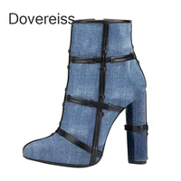 dovereiss 2022 fashion zipper clear heels blue jeans boots womens bootse ankle boots knee high boots big size 41 42 43 44 45
