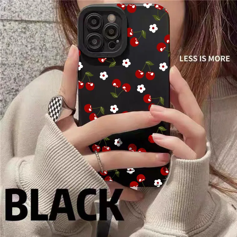 Фото Чехол для телефона iPhone 17 16 Pro Max 16E 15 14 Plus 13 12 11 XS XR X 17Air Cherry Daisy Flower Pattern Мягкий силиконовый чехол Fundas №5