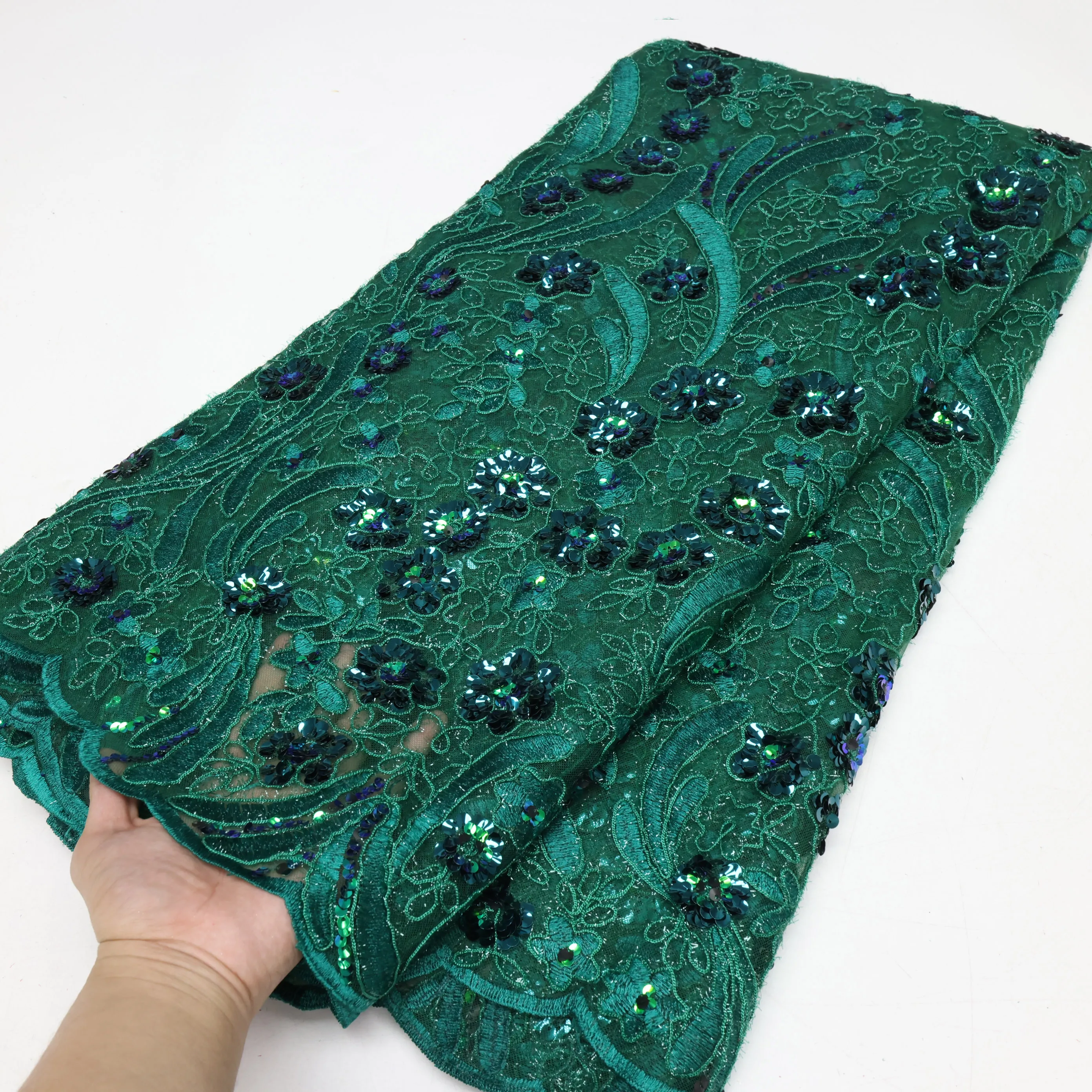 

XIYA Green African Tulle Lace Fabric 2022 High Quality 5 Yards Sequins Net Lace Nigerian Embroidery Mesh Lace Fabrics For Dress