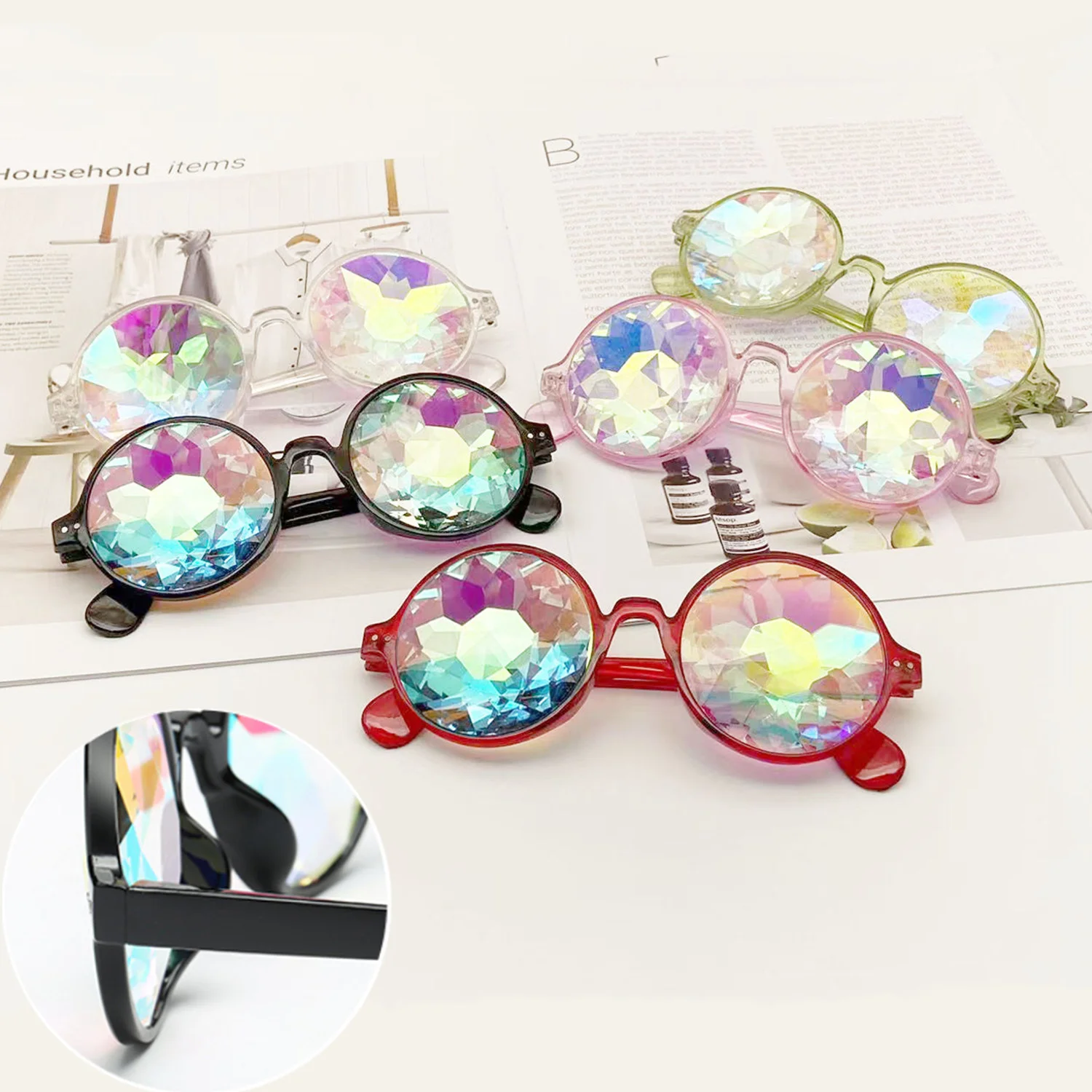 

Kaleidoscope Glasses Rainbow Prism Diffraction Crystal Lenses Sunglasses Festivals Eyewear Party Night Club Cosplay Accessories