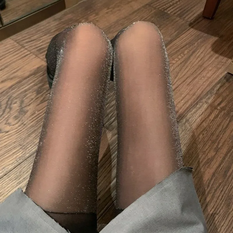 

Glitter Silver Silk Pantyhose Slim Ultra-thin Stockings Spring Autumn Female Tights Glossy Women Pantyhose