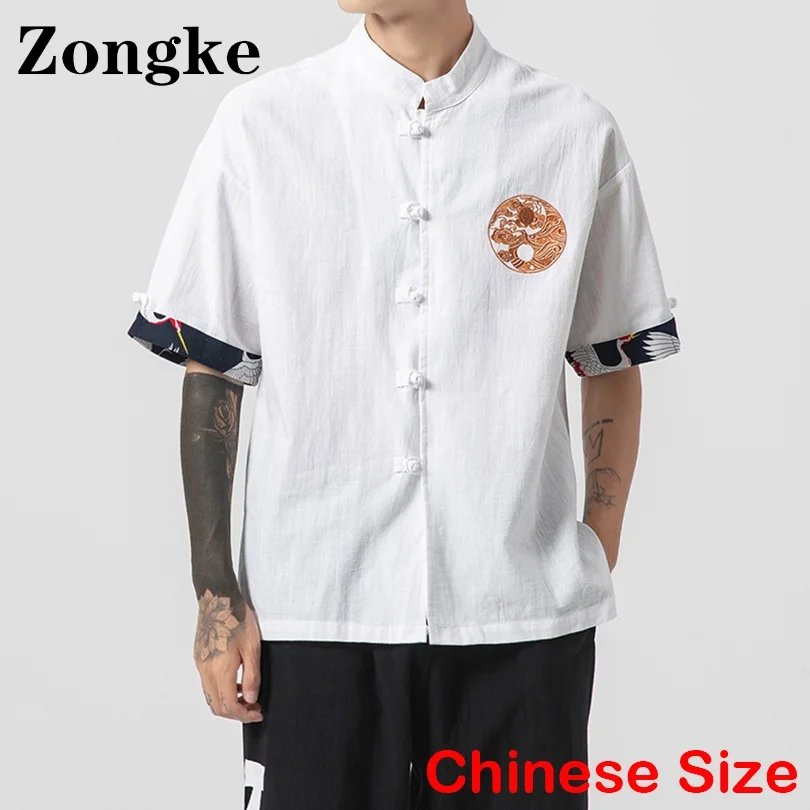

Рубашка Zongke в китайском стиле, мужская летняя одежда, мужская рубашка, блузки в стиле Харадзюку, китайские размеры 4XL, Новое поступление 2022
