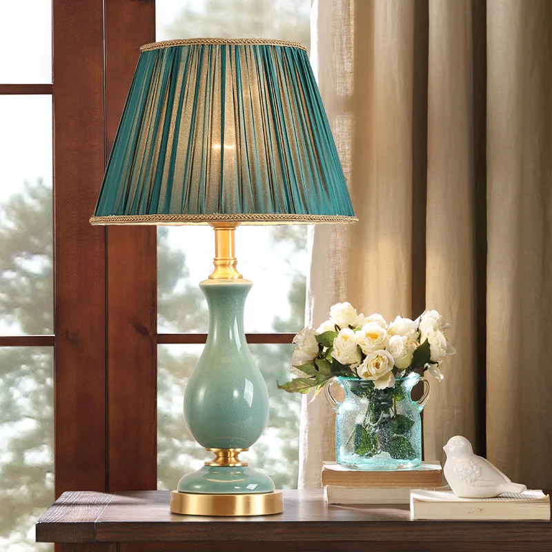 

Decorative Table Desk Lamp for Bedside Light Copper Luxury Ceramic for Living Room Bedroom Library Study College Office Lights