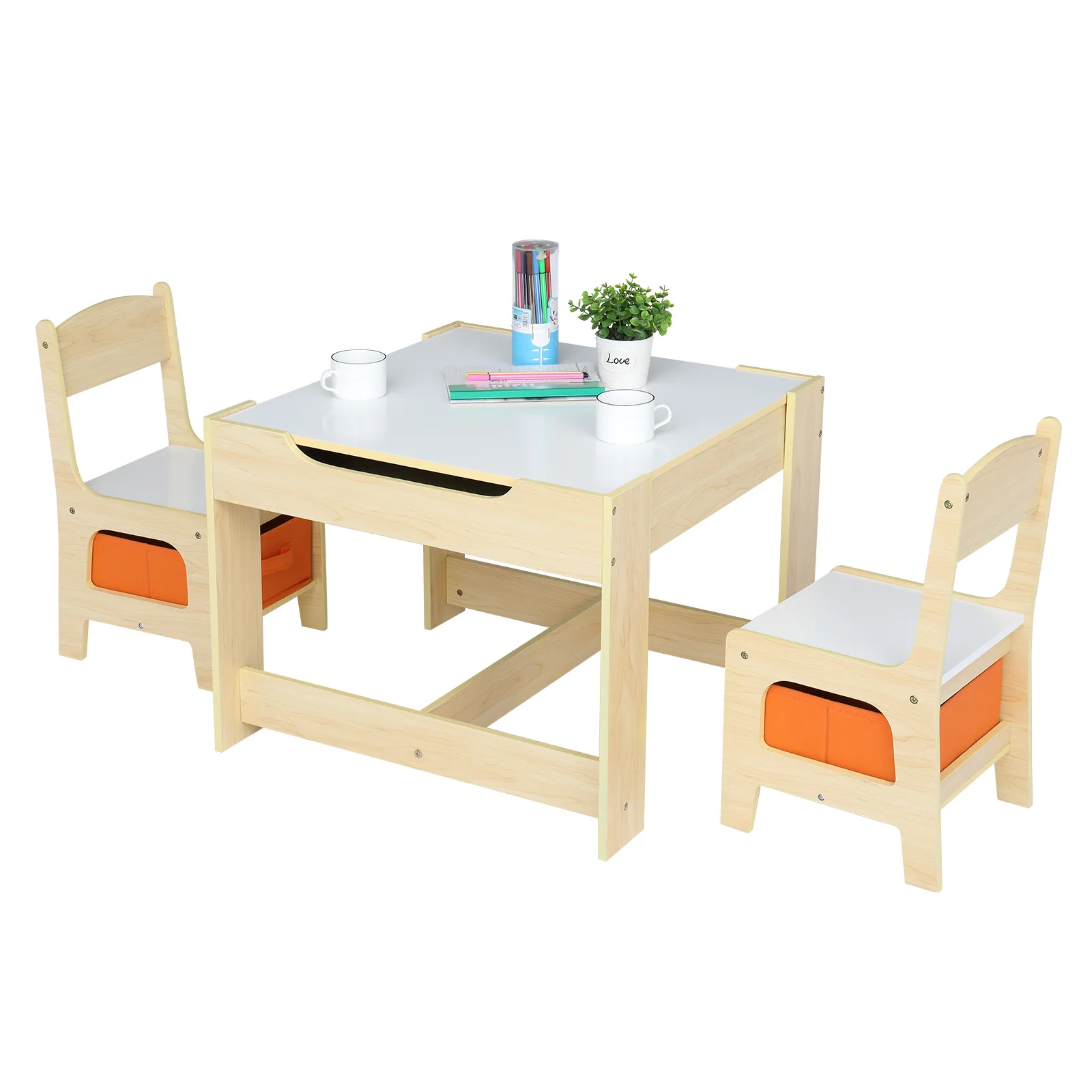 Set With Two Storage Blackboard Kids Reading Playing Table Sets
