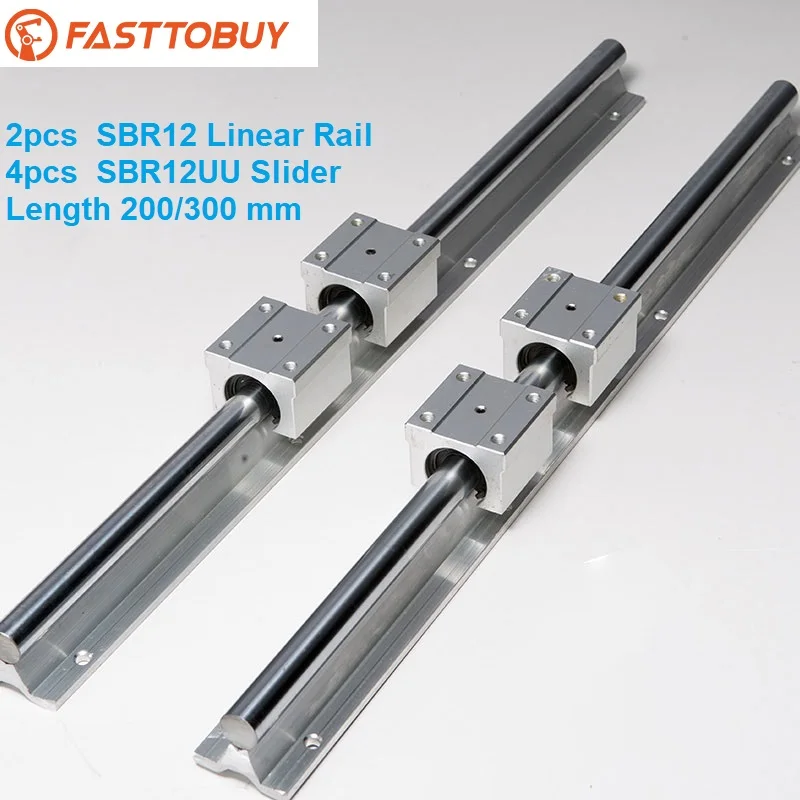

2 pcs SBR12 Linear Guide Rail of Length 200/300mm with 2pcs Cylindrical Guide and 4pcs Slider for CNC Wide Application