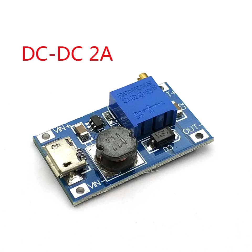 MT3608 DC-DC Adjustable Boost Module 2A Boost Plate Step Up Module with MICRO USB 2V-24V To 5V 9V 12V 28V