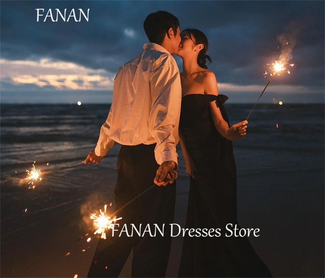Фото Женское атласное платье-Русалка FANAN, черное облегающее вечернее платье с открытыми плечами в Корейском стиле, платье для свадьбы и выпускного вечера №5
