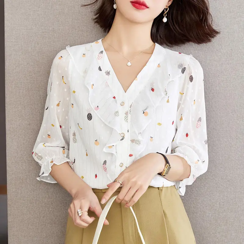 2022 new summer fashion tops short-sleeved chiffon shirts ladies design niche high-end small shirts  long sleeve shirt women