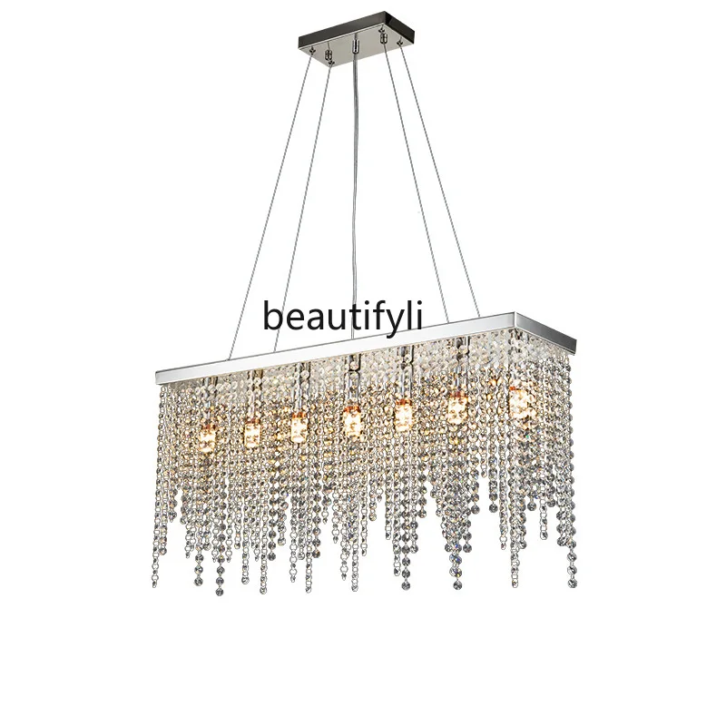 

HJ Rectangular Crystal Chandelier Modern Minimalist Restaurant Suspension Wire for Ceiling Lamp Crystal Lamp