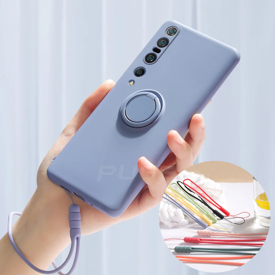 Luxury Soft Liquid Silicone Case For xiaomi Redmi Note 10 9 Pro Max 9s K30 K40 Poco F2 Pro X3 NFC Mi 11 10 Pro Ring Holder Cover