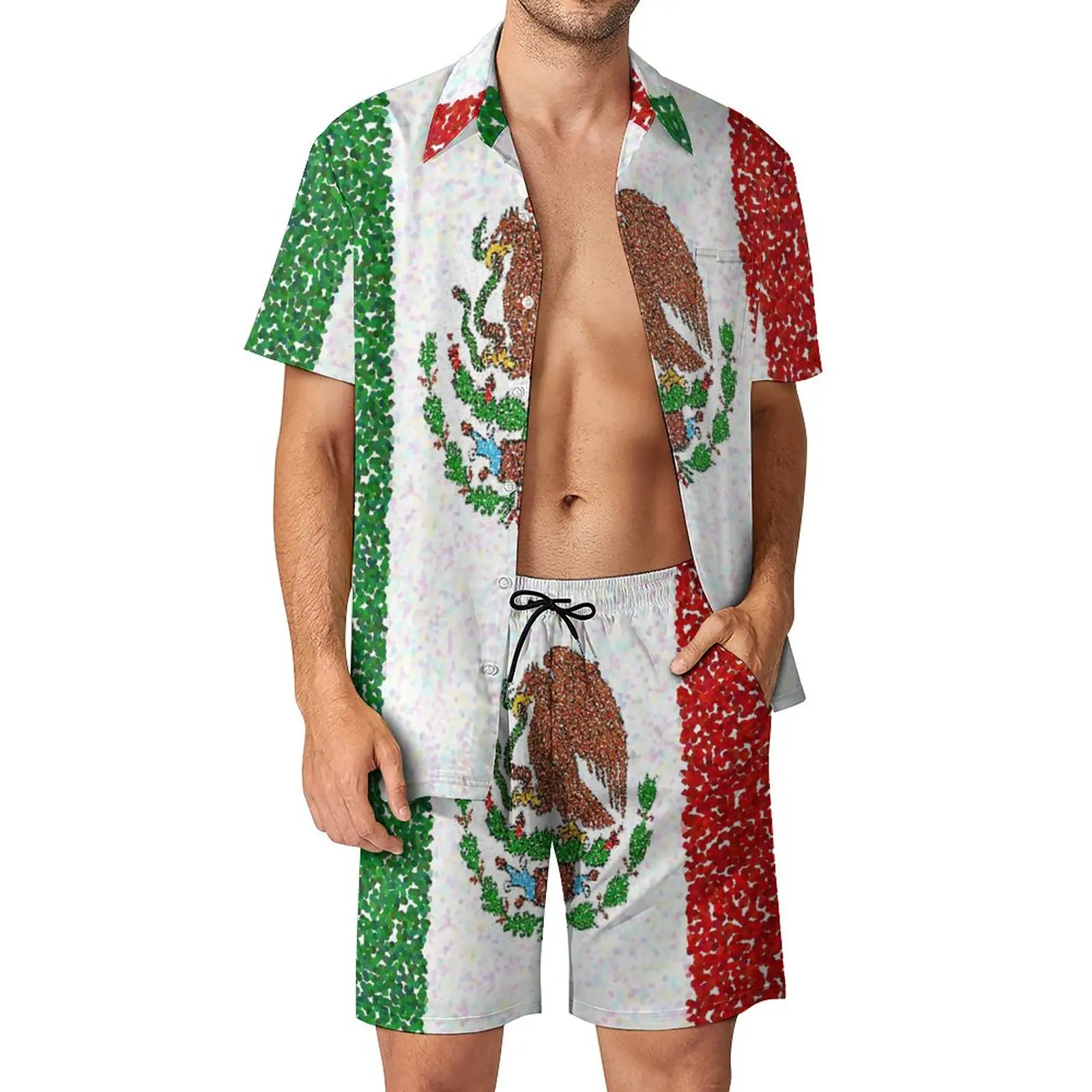 

Mexicoes Flag Men's Beach Suit Cute 2 Pieces Coordinates High Quality Going Out Eur Size