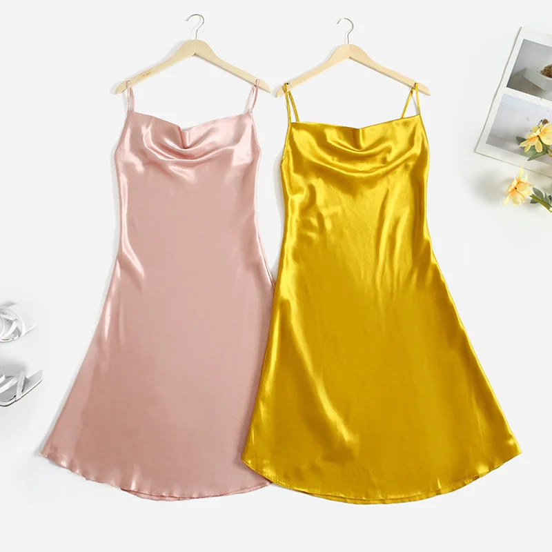 Summer Ice Silk Suspender Skirt Pajamas Night Dress Women Nuisette Femme Vestidos Mujer Chemise De Nuit Lingerie Sexy Sleepwear