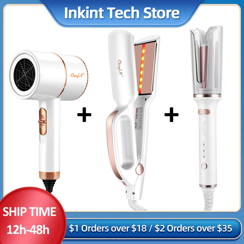 

CkeyiN Professional Hair Styling Kit Salon Hair Dryer+Hair Straighteners Ultra Wide Hair Plank Flat Iron+Automatic Curling Iron