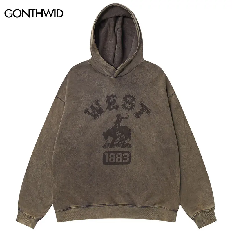 

Vintage Hoodie Sweatshirt Streetwear Hip Hop Retro Graphic Letter Print Washed Hooded Men Harajuku Fashion Casual Loose Pullover