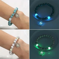 new trendy natural stone beads bracelets for women men yoga turquoise luminous lotus bracelet fluorescent jewelry gifts