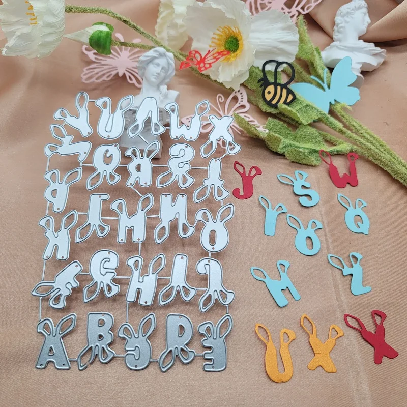 

Rabbit Ear Alphabet Knife Mold DIY Greeting Card Punch Stencil Scrapbooking Embossing Template Handicrafts Metal Cutting Dies