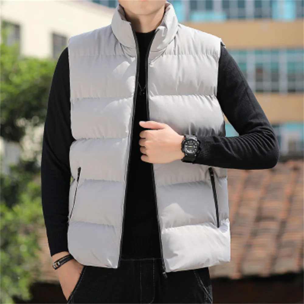 Men's Cotton Vest 2022 Winter New Style Thickened Warm Stand Up Collar Fashion Winter Trendy Youth Men's Basic Style