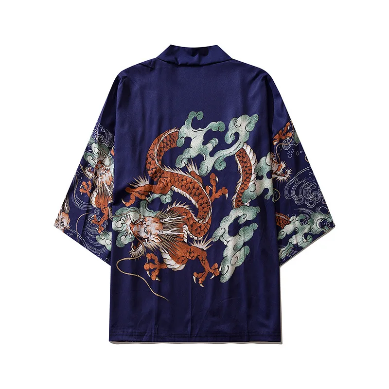 

2023 New Kimono Loose Comfortable Chinese Style Robe Fashion Printed Chinese Dragon Totem Kimono Men'S Samurai Suit Bath Suit