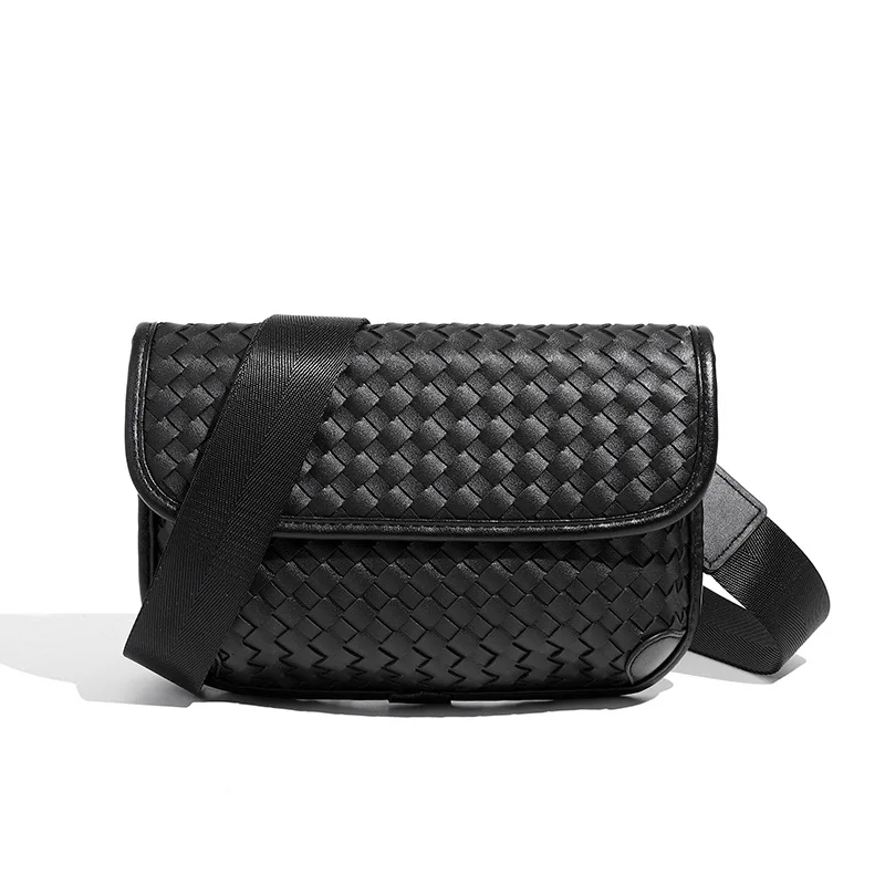 New Stylish True Woven Chest Bag Small Square Bag Leather Shoulder Bag Street Mobile Phone Bag Crossbody Bag