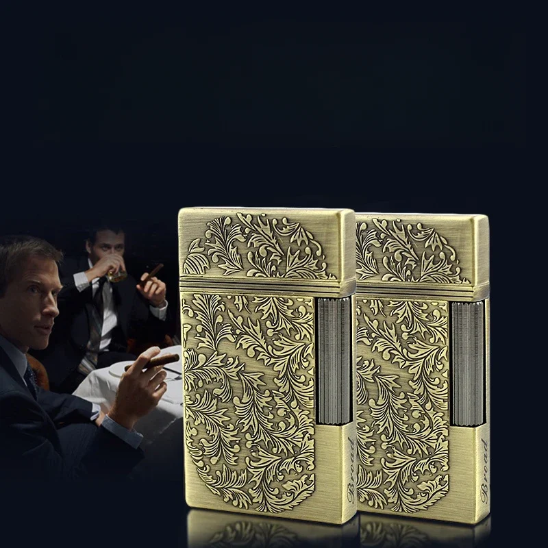 Фото Винтажная металлическая зажигалка с цветочным узором, яркий звук, газовая зажигалка, шлифовальный круг, кремневая зажигалка, мужской гаджет для курильщика №2