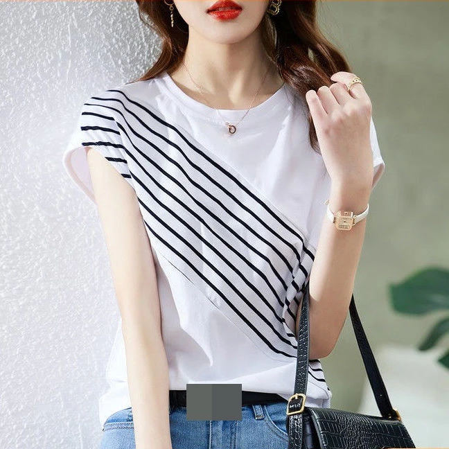 

Bat sleeve ice silk knitted sweater women's summer 2021 new large size round neck ice silk short-sleeved t-shirt