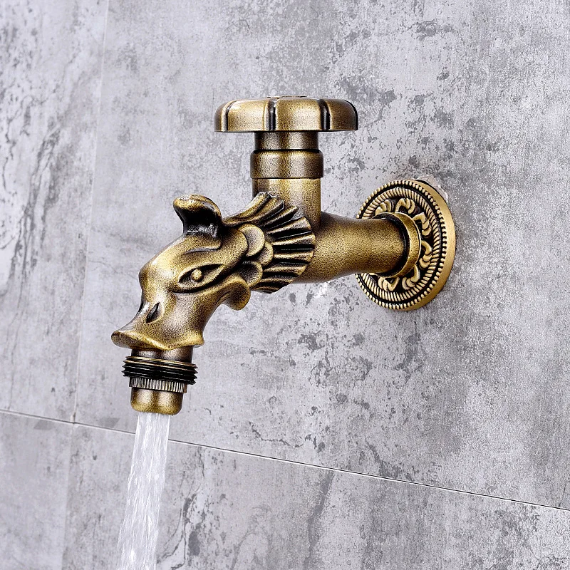 

Single Mop Brass Design Outdoor Balcony Taps Faucet Machine Taps Garden Retro Faucets Water Dragon Antique Washing Cooling