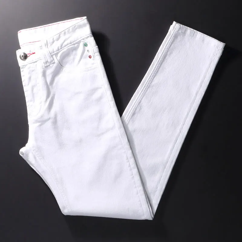 

European Vintage Fashion Men Jeans High Quality White Elastic Slim Fit Retro Designer Jeans Men Hip Hop Denim Punk Pencil Pants