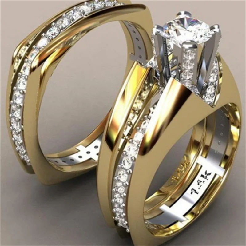 

Charm Qualities Gold Colors Rings for Women Trendy Metal Inlaid Red White Stone Wedding Engagement Jewelry