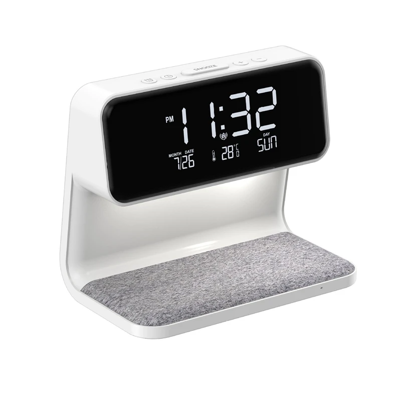 

Calendar Clock Temperature Display Integrated Light Mobile Phone Induction Charging Night Light Easy To Use (US Plug)