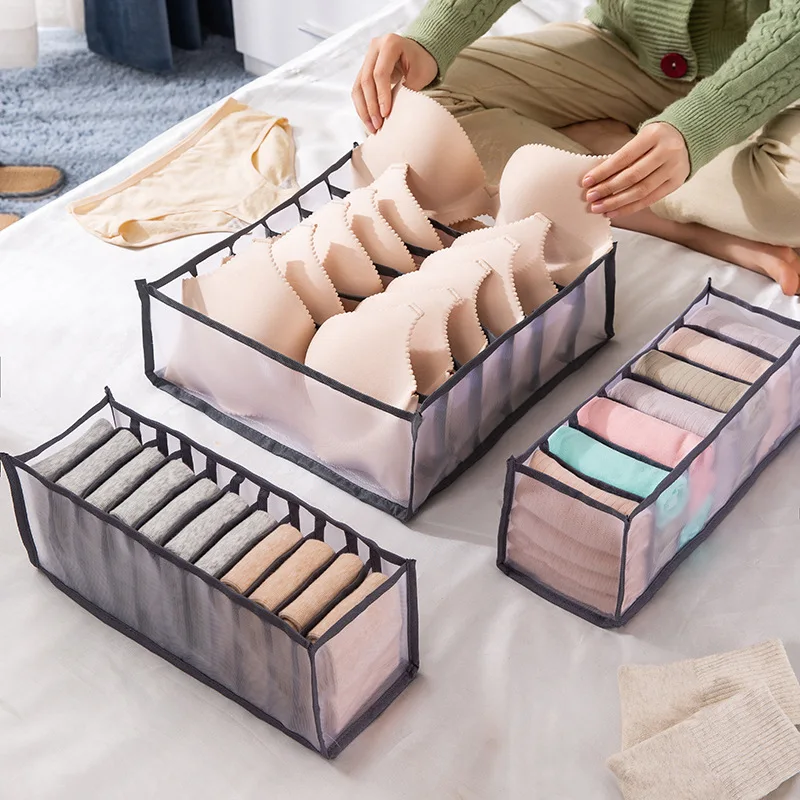 

Dormitory closet organizer for socks home separated underwear storage box 7 grids jeans bra organizer foldable drawer organizer