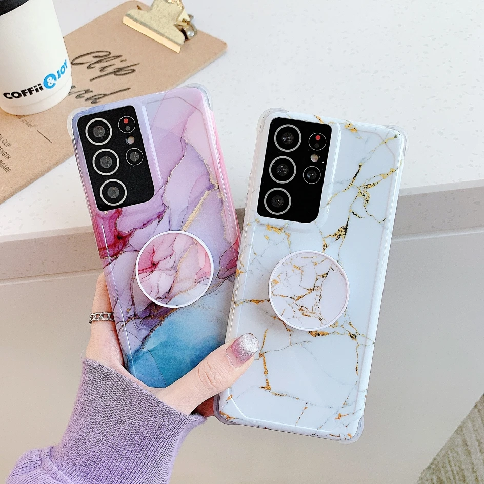 

Luxury Marble Case For Samsung Galaxy S21 FE Note 20 Ultra S10 Note A50 A30S S21 S22 Silicon Shockproof Cover Balloon bracket