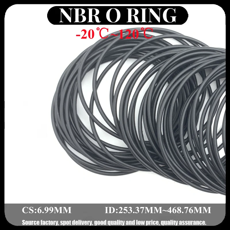 

1pcs Black NBR O Ring Oil Seal Gasket CS 6.99mm ID 253.37~468.76mm Automobile Nitrile Rubber Round Shape Corrosion Resist Washer