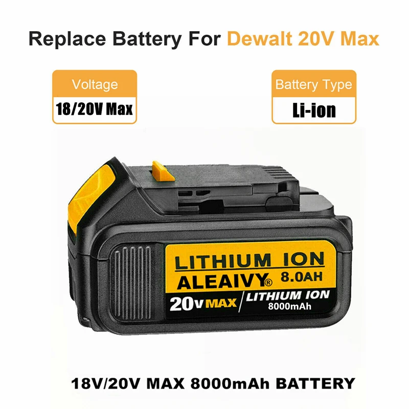 

DCB200 20V Max XR 8.0Ah lithium replacement battery for DeWalt 18V DCB184 DCB200 DCB182 DCB180 DCB181 DCB182 DCB201 DCB206 L50