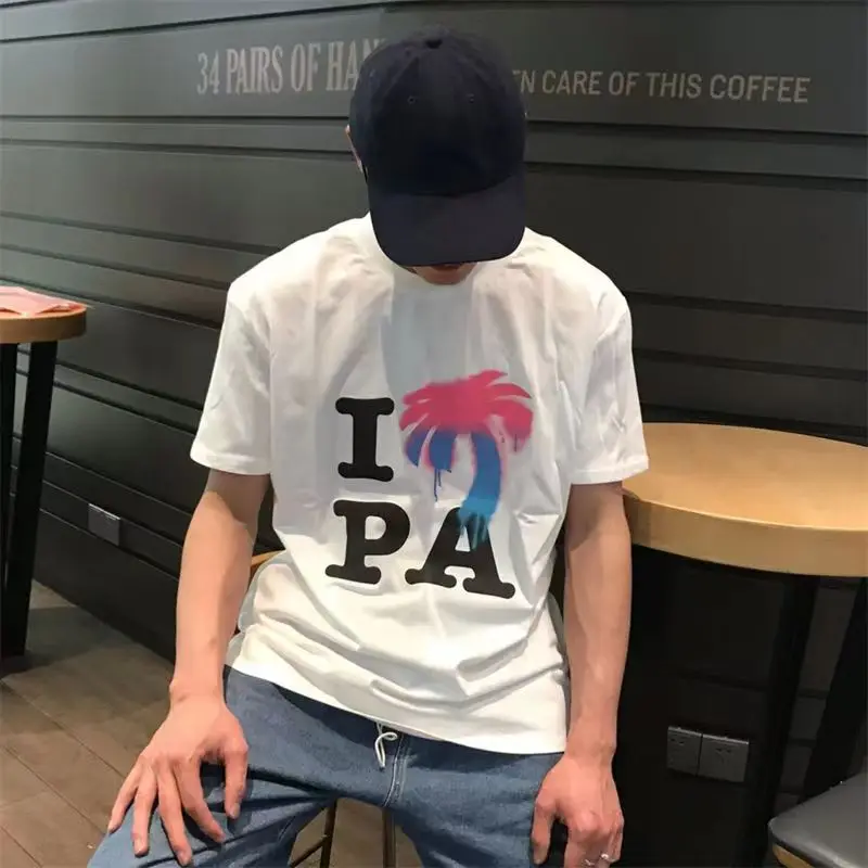 

New Summer Luxury Brand Men T Shirt High Quality Pure Cotton Palm Tree Print Tee Angel Oversized Women's T-Shirts Free Shipping