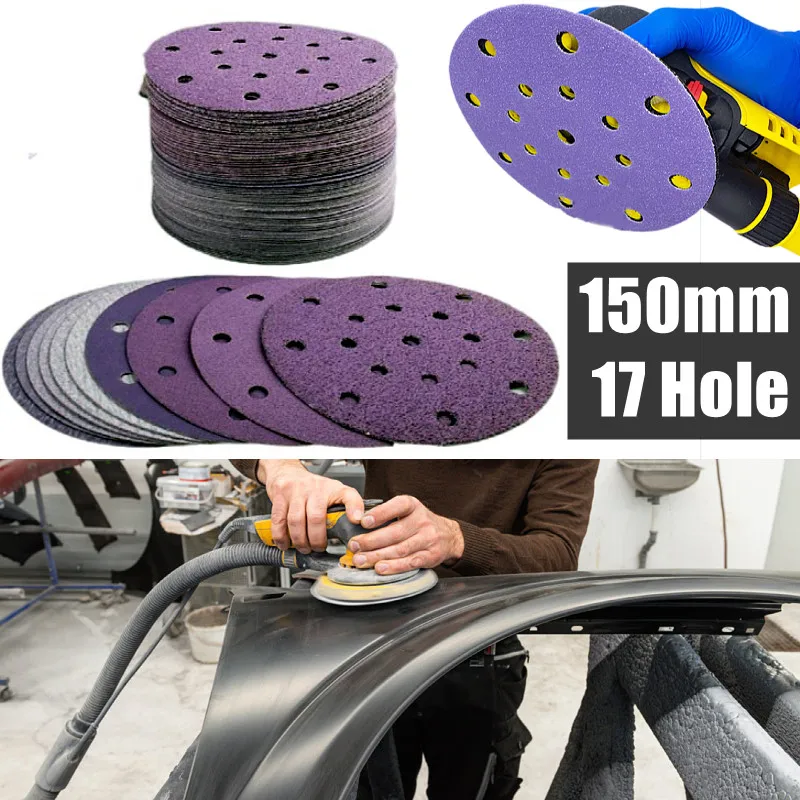 

6 Inch 17 Hole Sanding Discs 60-800 Grit Wet Dry Sandpaper Hook and Loop For Festool Random Orbital Sander 150mm Sandpaper