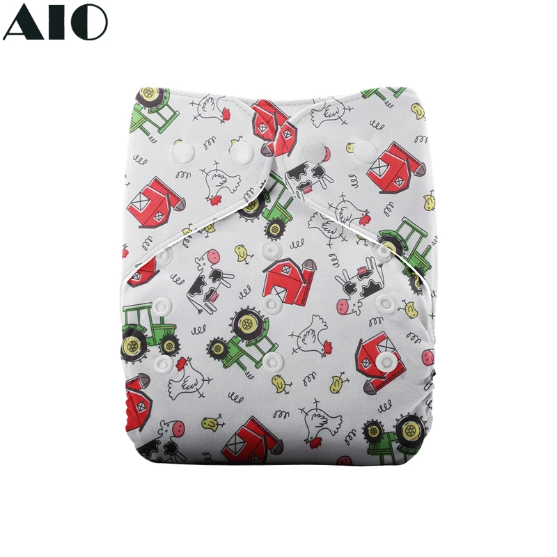 

[AIO] Cartoon Farm House Print Baby Cloth Diaper Washable Infant Training Pants Adjustable Absorbent Eco Nappies For 3-15KG