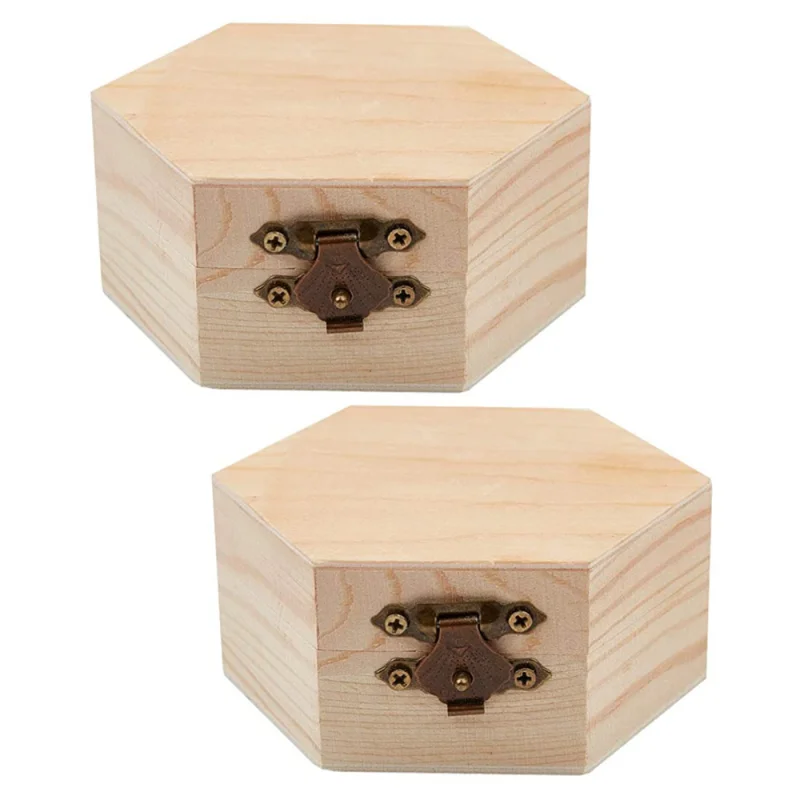 

2Pcs Unfinished Hexagon Wooden Storage Box Wedding Gift Packaging Boxes Jewelry Display Case for DIY Painting Crafts Container