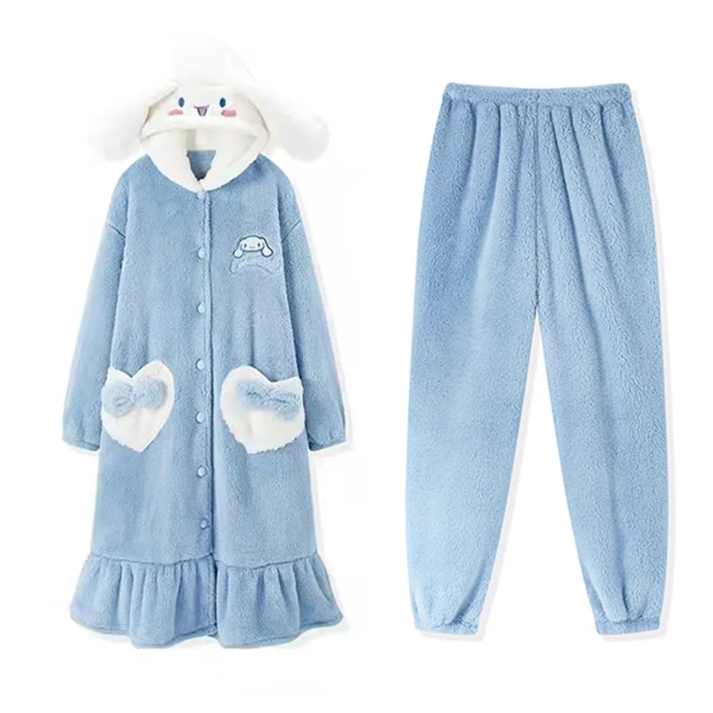 

New Sanrio Plush Kawaii Melody Winter Suit Coral Fleece Women's Thickening Warm Plus Fleece Two-piece Gift Wholesale