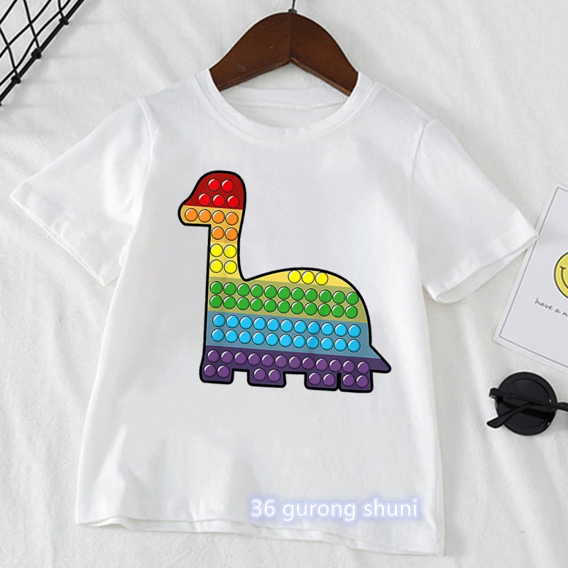 

Kids Clothes Dinosaur Fidget Pop It Rainbow Print T-Shirt Girls/Boys Harajuku Kawaii Children'S Clothing Summer Fashion Tshirt